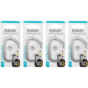 Nite Ize SlideLock Carabiner Stainless Steel - Size 3 - Stainless - 4 Count (4 Pack)