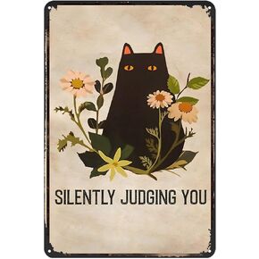 Gnelde Cat Silently Judging Metal Sign Retro Decor Home Kitchen Bar Cafe Club Cave Wall Decor Funny Cat Tin Sign 12 X 8 Inch
