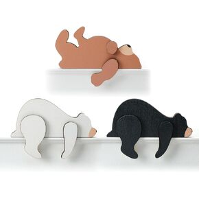 3 Pcs Forest Woodland Nursery Decor for Baby Wooden Bear Door Topper Decor Wilderness Sleeping Wooden Bears 3 Color Sleeping Bear Nursery Shelf Decor for Class Door Nursery Shelf Table Desk