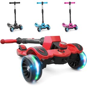 6KU Kids Scooter with Adjustable Height, Toddler Scooter with Widened Flash Wheels, Scooter for Kids Age 3-8 Years Old, Lean to Steer