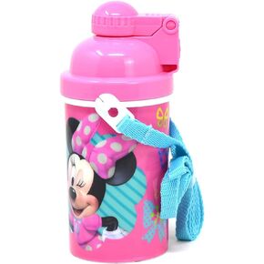 Zak Designs Disney Classic Minnie Carrying Strap One Touch Water Bottles with Reusable Built in Straw - Safe Approved BPA Free, Easy to Clean (Minnie Canteen 16.9oz)