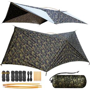 Camping Tent Tarp Waterproof, Ultralight Hammock Rain Fly, Portable Rain Tarp Canopy with Doors, Multifunctional Bushcraft Tarp for Outdoor Backpacking Hiking, UV Protection