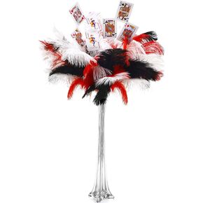 Giegxin Natural Ostrich Feather Making Kit Casino Theme Ostrich Plume for Las Vegas Party Decoration Wedding Centerpieces Decor Floral Arrangement Vase (30 Pcs,White, Black, Red,12-14 Inch)