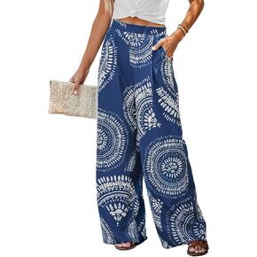 CUPSHE Women's Print High Waist Pants Blue Shorts with Wide Leg
