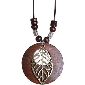 Leather Long Necklaces for Women Boho Vintage Wood Pendant Necklace Tree Flower Rudder Sweater Y Necklace for Girls Hippie Necklaces Jewelry