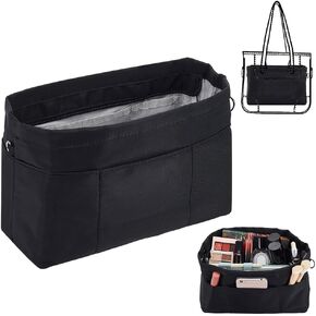 WADORN Nylon Handbag Organizer Insert, Tote Bag Organizer Insert Multi-Pocket Bag Organizer Inside Large Bag Divider Zipper Insert Bag Liner Storage Travel Bag in Bag, 12x3.74x6.77 inch, Apricot