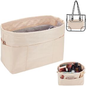 WADORN Nylon Handbag Organizer Insert, Tote Bag Organizer Insert Multi-Pocket Bag Organizer Inside Large Bag Divider Zipper Insert Bag Liner Storage Travel Bag in Bag, 12x3.74x6.77 inch, Apricot