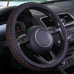 Ouzorp 1PCS Breathable Ultra-fine ice Silk Elastic Steering Wheel Cover, Universal Interior Accessories Men's and Women's Steering Wheel Cover, Non-Slip, Heat-Resistant-(Black)