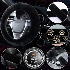 Fluffy Steering Wheel Cover for Women,LXPKKIG Faux Wool Steering Wheel Cover Cute Fluffy Car Accessories Set for Women Girls Universal Fit 15 inch Steering Wheel 1 Set 12 Pcs (Pink)