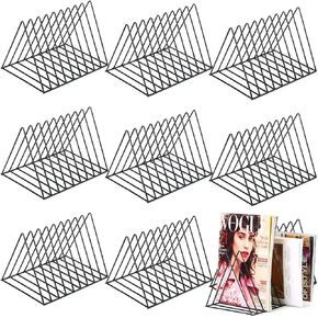 Thenshop Black Iron Triangle Bookshelf Holder, 9 Slots Desktop File Organizer, Decorative Storage Rack