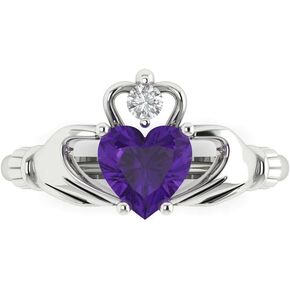 Clara Pucci 1.55 ct Heart Cut Irish Celtic Claddagh Solitaire Natural Amethyst Engagement Promise Anniversary Bridal Ring 14k White Gold