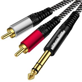 6.35 mm to 2RCA Cable 6 ft,Yeung Qee 6.35mm 1/4 inch Male TRS Stereo Plug to RCA Male Audio Y Splitter Cable Insert Cord (6FT/2M)