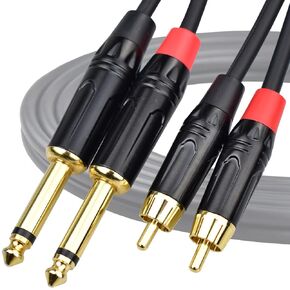 Mugteeve RCA to 1/4 TS Cable, Dual 1/4 Mono to Dual RCA Phono Stereo Interconnect Cable Patch Cord, No Noise, Copper Shielded, Gold-Plated, for Mixer/Speaker/AMP Audio Cord - 6.6FT