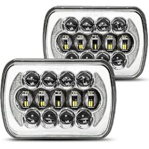 SPL 105W Brightest 5x7 7x6 Projector Led Headlights Sealed Beam H4 Plug H6054 H5054 with DRL Compatible with Jeep Wrangler YJ Cherokee XJ Ford Chevy GMC Toyota etc(Black Pair)