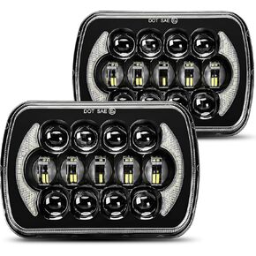 SPL 105W Brightest 5x7 7x6 Projector Led Headlights Sealed Beam H4 Plug H6054 H5054 with DRL Compatible with Jeep Wrangler YJ Cherokee XJ Ford Chevy GMC Toyota etc(Black Pair)