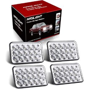 KASLIGHT 4pcs 4x6 LED Headlights, Rectangular 4x6 Headlights LED H4666 Peterbilt LED Headlights 379, H4656 LED Headlights 4651 for Kenworth Freightinger Ford Probe Chevrolet Oldsmobile Cutlass