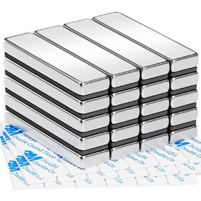 JUNARTER 12 Pack Neodymium Bar Magnets Heavy Duty, Powerful Permanent Rare Earth Magnets with Double-Sided Adhesive, Super Strong Magnets Bar for Kitchen, Fridge, DIY, Craft, Garage - 40x10x5mm