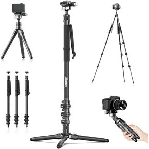 Ulanzi TT35 Hiking Stick Tripod Kit, Camera Monopod Tripod, 57.48" Detachable Carbon Fiber Monopod Stand Kit with 3 Hiking Pole & Mini Tripod & Removable Arca QR for DSLR Camera Camcorder, Maxload 5KG