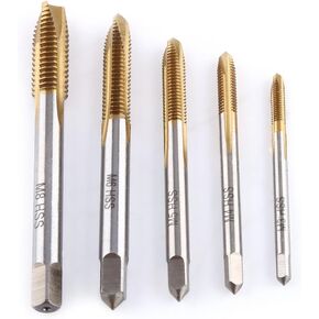 الصنابير المخددة المترية، 5 قطع Hss مجموعة الصنبور والقالب المترية، صنبور لولبي فلوت مستقيم متري، برغي Hss مطلي بالفولاذ عالي السرعة لخيوط المسمار M3 M4 M5 M6 M8 in Kuwait