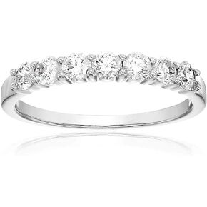 VIR JEWELS 3/4 carat (ctw) Diamond Wedding Anniversary Band for Women, Round Diamond Engagement Ring 14K White Gold 7 Stones Prong Set 0.75 cttw, Size 4-10