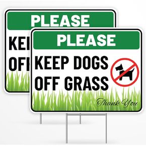 2PC Keep Dogs Off Lawn Sign with Stake, 17 Inches by 13 Inches - Corrugated Plastic - Please Keep Dogs Off Grass Sign - Curb Dog Repellent