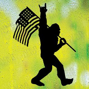 ملصق من الفينيل A&L Sasquatch Bigfoot Rock On American USA Flag [اختيار اللون]، السيارات، سيارات الدفع الرباعي، الشاحنات، الشاحنات الصغيرة، النوافذ، الدراجات النارية، الخوذة، الحائط، ملصق الكمبيوتر المحمول، قدم كبيرة | 5 بوصة | أسود