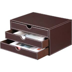 YAPISHI Leather Desk Organizer with 3 Drawers, Executive Office Supplies Desktop Filing A4 File Cabinet/Holder, Stackable Storage Box for Jewelry/Bill/Paper/Documents/Makeup Home Decor Accessories