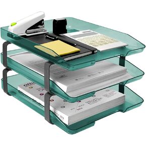 Acrimet Traditional Letter Tray 3 Tier Front Load, Plastic, Desktop File Organizer (Clear Green Color)