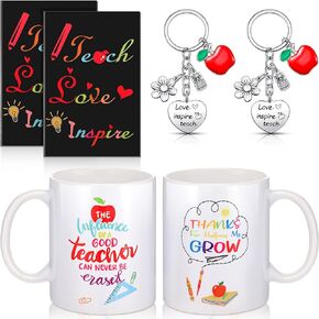 Baderke 6 Pieces Teacher Appreciation Gifts Sets Teacher Gifts Thank You Gifts for Women Include 2 Teacher Coffee Mug Cups 2 Keychains and 2 Mini Notepads Teacher Gifts for Women