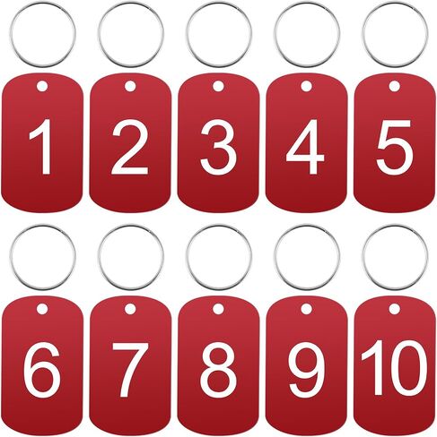 10pcs Aluminum Key Tags with Ring Number Marking Identification Tag Number Tags Keychain Number Label for Dormitory Keys House Lockers, Red in Saudi Arabia