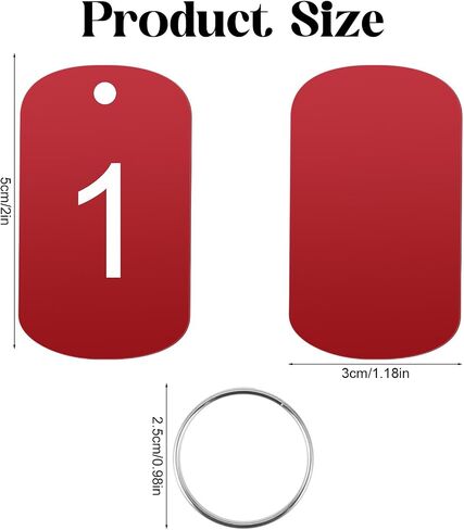 10pcs Aluminum Key Tags with Ring Number Marking Identification Tag Number Tags Keychain Number Label for Dormitory Keys House Lockers, Red in Saudi Arabia