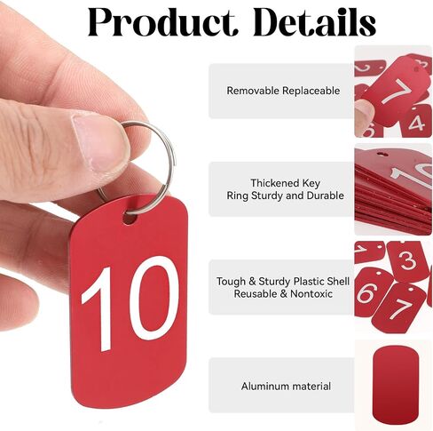 10pcs Aluminum Key Tags with Ring Number Marking Identification Tag Number Tags Keychain Number Label for Dormitory Keys House Lockers, Red in Saudi Arabia