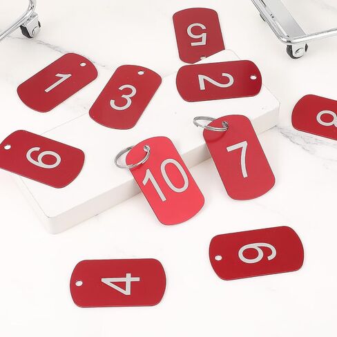 10pcs Aluminum Key Tags with Ring Number Marking Identification Tag Number Tags Keychain Number Label for Dormitory Keys House Lockers, Red in Saudi Arabia