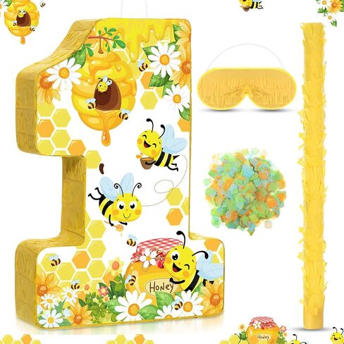 Bee Pinata First Birthday Pinata With Blindfold,Bat And Filler For Bee Gender Reveal Party Decorations, Baby Shower Kids First Birthday Party Supplies,16.14 x 11 x 3.15 Inch in Saudi Arabia