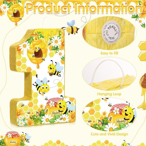 Bee Pinata First Birthday Pinata With Blindfold,Bat And Filler For Bee Gender Reveal Party Decorations, Baby Shower Kids First Birthday Party Supplies,16.14 x 11 x 3.15 Inch in Saudi Arabia