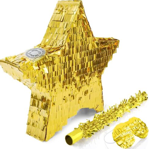 Gold Foil Star Pinata for kids Birthday Party, Pinata Stick and Blindfold Twinkle Little Star Themed Fiesta Party Supplies Favors for Baby Shower Decorations, 13.8 x 13.8 x 3.2 Inches in Saudi Arabia