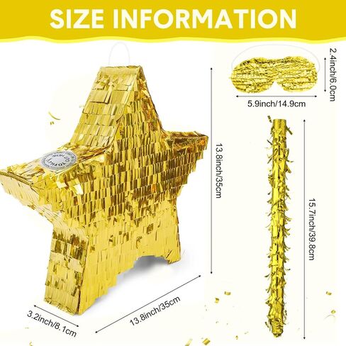Gold Foil Star Pinata for kids Birthday Party, Pinata Stick and Blindfold Twinkle Little Star Themed Fiesta Party Supplies Favors for Baby Shower Decorations, 13.8 x 13.8 x 3.2 Inches in Saudi Arabia
