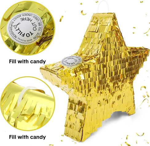 Gold Foil Star Pinata for kids Birthday Party, Pinata Stick and Blindfold Twinkle Little Star Themed Fiesta Party Supplies Favors for Baby Shower Decorations, 13.8 x 13.8 x 3.2 Inches in Saudi Arabia