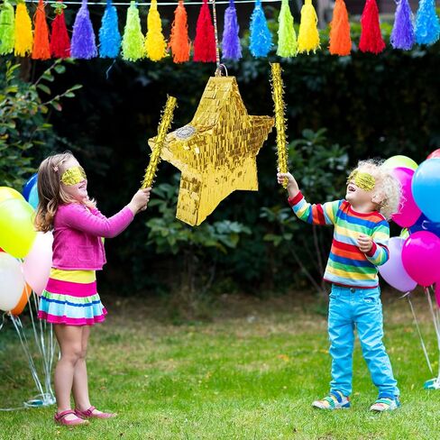 Gold Foil Star Pinata for kids Birthday Party, Pinata Stick and Blindfold Twinkle Little Star Themed Fiesta Party Supplies Favors for Baby Shower Decorations, 13.8 x 13.8 x 3.2 Inches in Saudi Arabia