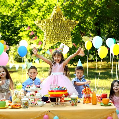 Gold Foil Star Pinata for kids Birthday Party, Pinata Stick and Blindfold Twinkle Little Star Themed Fiesta Party Supplies Favors for Baby Shower Decorations, 13.8 x 13.8 x 3.2 Inches in Saudi Arabia