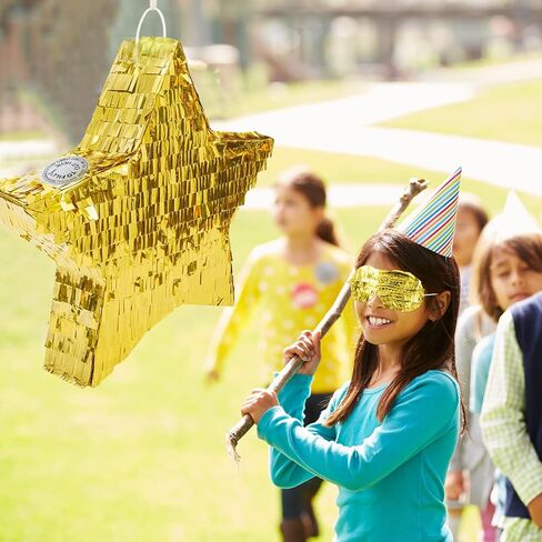 Gold Foil Star Pinata for kids Birthday Party, Pinata Stick and Blindfold Twinkle Little Star Themed Fiesta Party Supplies Favors for Baby Shower Decorations, 13.8 x 13.8 x 3.2 Inches in Saudi Arabia