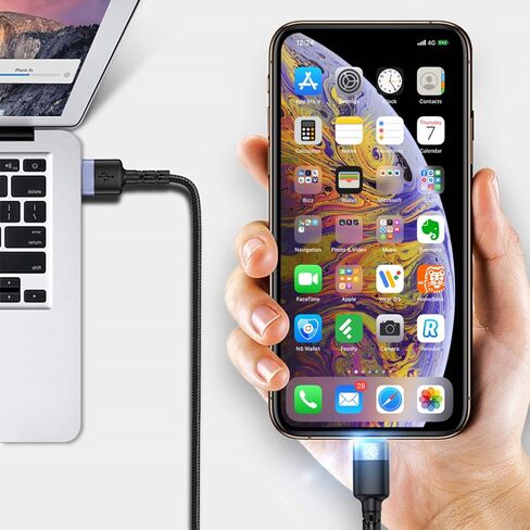 TELLUR Data Cable USB to Lightning with LED Light, 3A, 1.2m (Black) in Kuwait