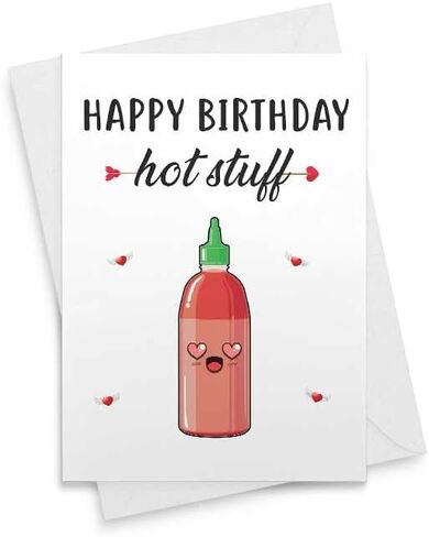 بطاقة عيد ميلاد سعيد أشياء ساخنة مضحكة لصديقها الزوج Bday تحية له صلصة سريراتشا بوني صديقة حارة لطيف هدية مصنوعة يدوياً [00132] in Saudi Arabia