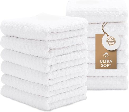 Super Absorbent Kitchen Towels 12 Pack - Premium 100% Cotton Kitchen Towels, 450GSM Thick Machine Washable Aqua Dish Towels for Kitchen Drying, Cleaning, Dobby Weave, Unmatched Quality in Saudi Arabia