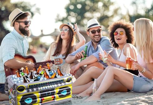 مبرد قابل للنفخ للحفلات، مبرد مشروبات قابل للنفخ على شكل راديو للحفلات، مبرد حفلات قابل للنفخ لديكورات الحفلات في الثمانينيات والتسعينيات in Kuwait