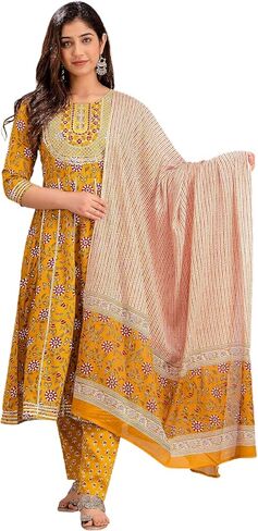 مجموعة كورتي نسائية من القطن المطرز من نيرا مع بنطال ووشاح - 619 in Kuwait