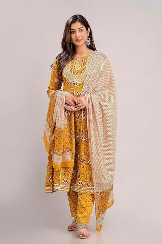 مجموعة كورتي نسائية من القطن المطرز من نيرا مع بنطال ووشاح - 619 in Kuwait