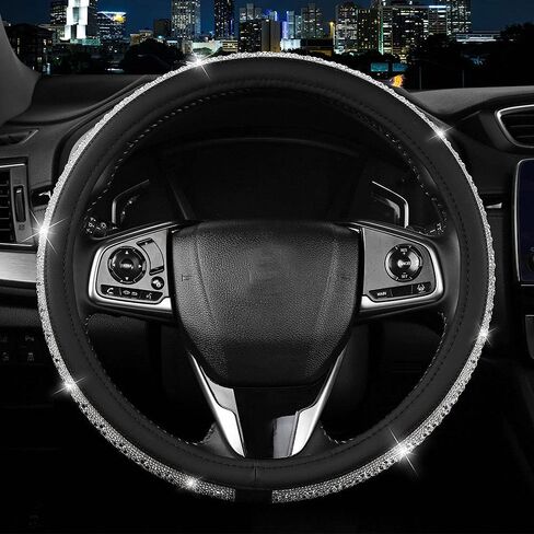 جديد كريستال الراين غطاء عجلة القيادة للنساء الفتيات بلينغ الماس الوردي الجلود غطاء عجلة القيادة اكسسوارات السيارات العالمي 15 بوصة عجلة حامي (الوردي) in Kuwait