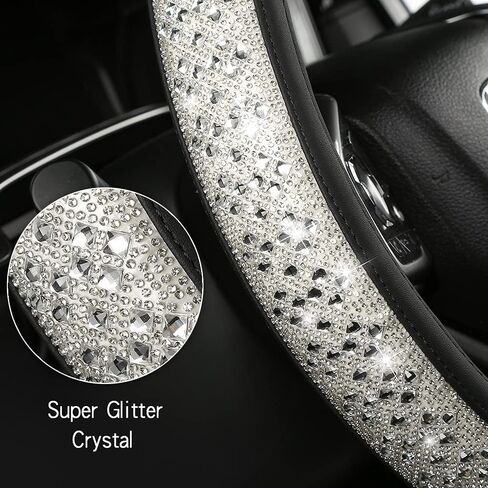 جديد كريستال الراين غطاء عجلة القيادة للنساء الفتيات بلينغ الماس الوردي الجلود غطاء عجلة القيادة اكسسوارات السيارات العالمي 15 بوصة عجلة حامي (الوردي) in Kuwait