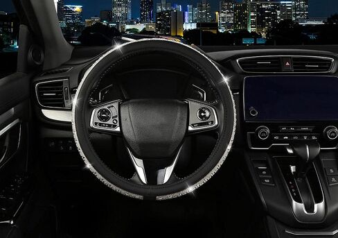 جديد كريستال الراين غطاء عجلة القيادة للنساء الفتيات بلينغ الماس الوردي الجلود غطاء عجلة القيادة اكسسوارات السيارات العالمي 15 بوصة عجلة حامي (الوردي) in Kuwait